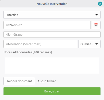 Formulaire d'ajout d'intervention